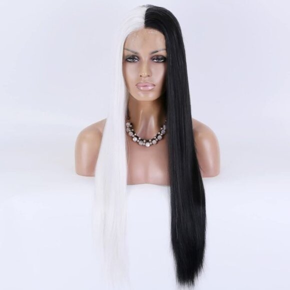 Half Black Half White Lace Wigs - Picture 2 of 5
